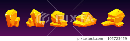Cartoon set of gold nuggets isolated on background 105723459