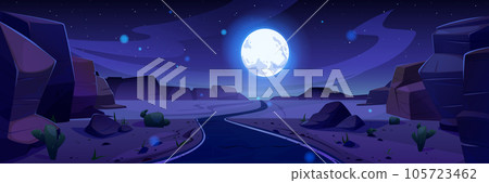 Night grand canyon full moon cartoon landscape 105723462