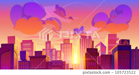 Sunrise over modern city downtown with skyscrapers 105723522