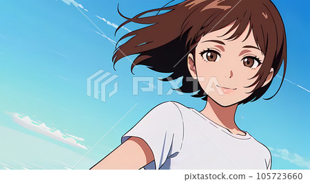 藍天和年輕女子的插圖 105723660