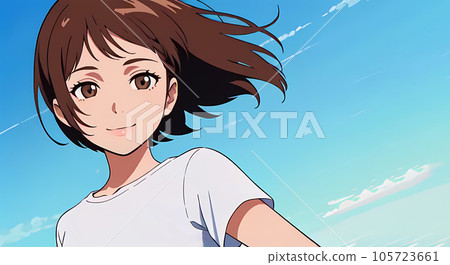 藍天和年輕女子的插圖 藍天和年輕女子的插圖 105723661