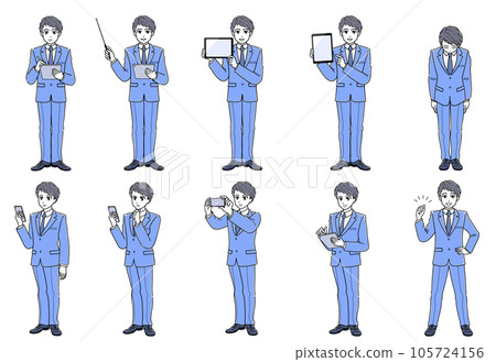 一組穿著西裝、使用平板終端等的年輕人(全身、簡單) 一組穿著西裝、使用平板終端等的年輕人(全身、簡單) 105724156