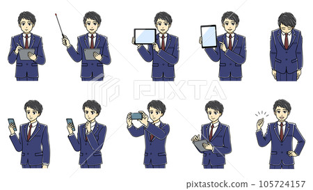 Set of young men in suits using tablet terminals etc. (upper body) Set of young men in suits using tablet terminals etc. (upper body) 105724157