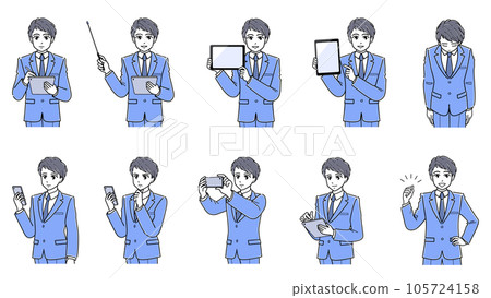 A set of young men in suits that use tablet devices, etc. (upper body, simple) A set of young men in suits that use tablet devices, etc. (upper body, simple) 105724158