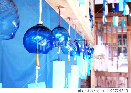 Blue glass wind chime displayed at Nishiizu "Furin Shrine" Blue glass wind chime displayed at Nishiizu "Furin Shrine" 105724243