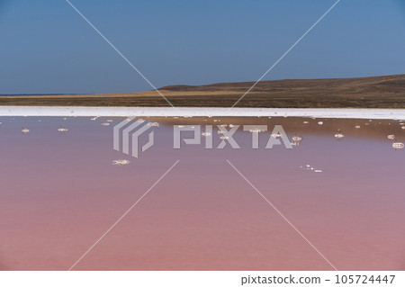 beautiful landscape of a pink salt lake beautiful landscape of a pink salt lake 105724447