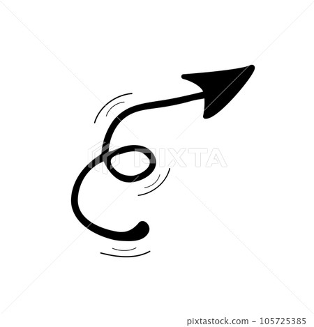 Vector black arrow doodle isolated icon on white background. Curly, swirl pointer design element. Vector black arrow doodle isolated icon on white background. Curly, swirl pointer design element. 105725385