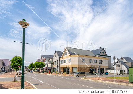 In front of Biei station, townscape, main street, triangular roof 105725721