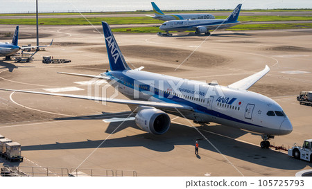 Airplane parked at international airport 105725793