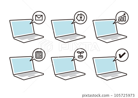 Laptop and various icons - Stock Illustration [105725973] - PIXTA