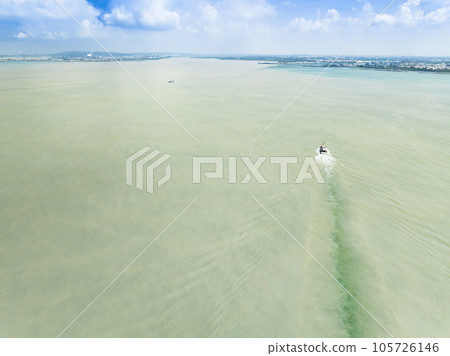 Aerial view the dirty stain pollution coast sea Aerial view the dirty stain pollution coast sea 105726146
