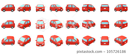 Automobile illustration material deformed compact car 5-door hatchback red 24-piece set Automobile illustration material deformed compact car 5-door hatchback red 24-piece set 105726186