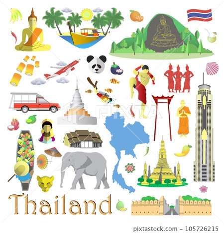Thailand icons and travel symbols isolated set Thailand icons and travel symbols isolated set 105726215
