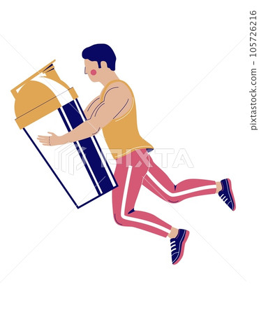 Sportsman character floating with protein shaker in hand Sportsman character floating with protein shaker in hand 105726216