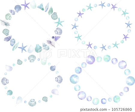 貝殼和海星水彩框架集 105726860