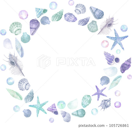 水彩畫的貝殼框架 105726861