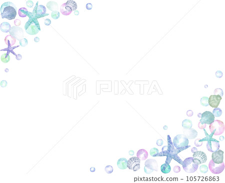 海星和肥皂泡的水彩框架 105726863