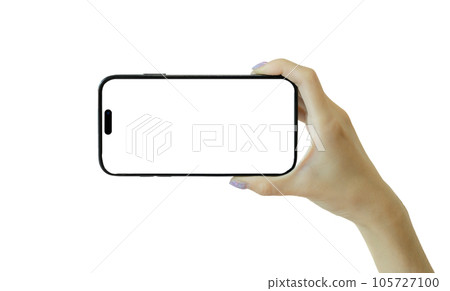 Hand holding black smartphone with rotate... - Stock Illustration ...