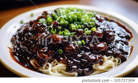 AI Generated delicious Jajangmyeon, jjajangmyeon, Korean-style Chinese noodle dish topped with thick sauce. AI Generated delicious Jajangmyeon, jjajangmyeon, Korean-style Chinese noodle dish topped with thick sauce. 105727304