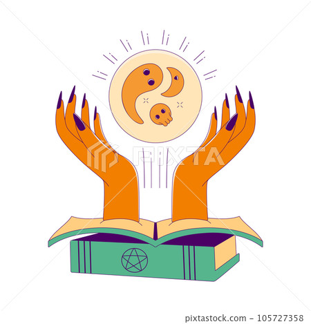 Lined Feminine Witchy Hands with Crystal Ball and Magic Books 105727358