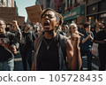 Woman activist screaming in protest with a group of protestors during a strike. AI generative  105728435