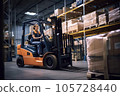 Portrait of a woman working with a forklift in a warehouse. Generative AI 105728440