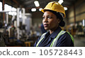 Focused female engineer in protective hat and glasses on a construction site. AI Generative 105728443