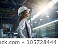 Female engineer worker in protective hat and glasses on manufacturing. AI Generative 105728444