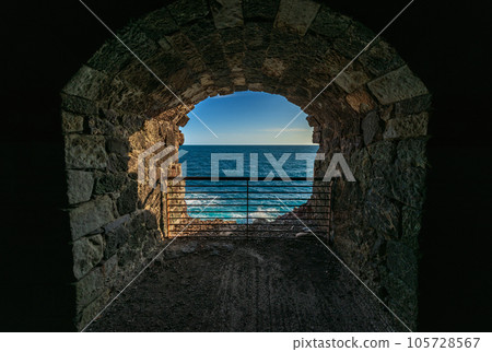 Ancient Railroad Tunnel and Seascape - Bonassola-Levanto Liguria Italy Ancient Railroad Tunnel and Seascape - Bonassola-Levanto Liguria Italy 105728567
