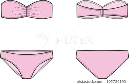 Womens strapless bikini swimsuit. Front and back. Womens strapless bikini swimsuit. Front and back. 105729193