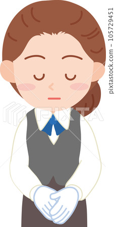 戴著白手套、表情內斂的職業女性_鞠躬_上半身 105729451