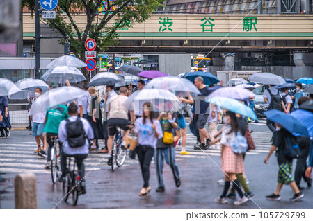 日本東京城市景觀游擊雷暴...因颱風逼近而出現“繖花”。澀谷沒有ma，沒有感染爆炸=8月9日 105729799