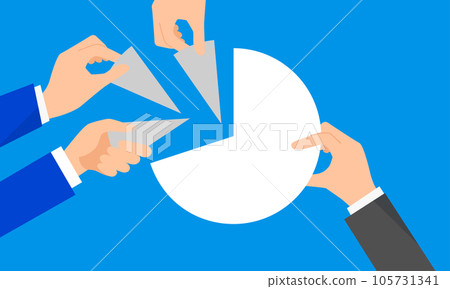 Illustration of a hand holding a big pie, top share image, vector 105731341