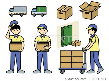 一名從事簡單送貨工作的男子的插圖 一名從事簡單送貨工作的男子的插圖 105731411