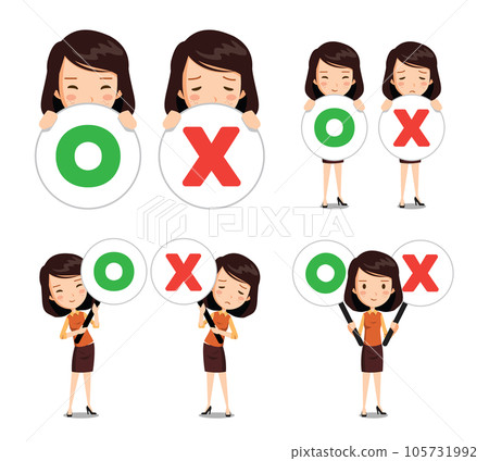 A person in a suit is holding a signpost with correct and incorrect answers. 105731992