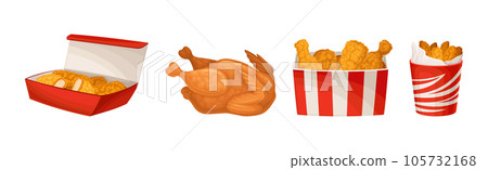 Roasted and Fried Chicken, Legs and Nuggets in Box Vector Set 105732168