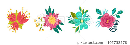 Fancy Shaped Flower Bud and Blossom Vector Set 105732278