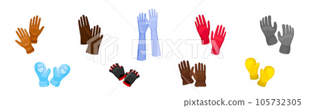 Pair of Gloves and Mittens as Garment Covering Hand Vector Set Pair of Gloves and Mittens as Garment Covering Hand Vector Set 105732305