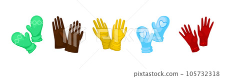 Pair of Gloves and Mittens as Garment Covering Hand Vector Set 105732318