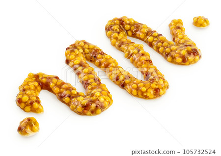 french mustard isolated on white background with full depth of field. Top view. Flat lay. french mustard isolated on white background with full depth of field. Top view. Flat lay. 105732524