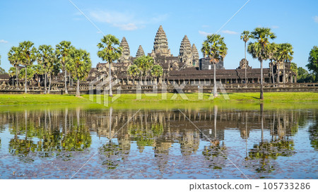 Ancient ruins Angkor Wat temple - famous Cambodian landmark. Siem Reap, Cambodia. Ancient ruins Angkor Wat temple - famous Cambodian landmark. Siem Reap, Cambodia. 105733286