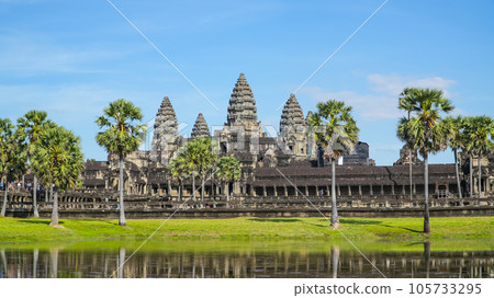Ancient ruins Angkor Wat temple - famous Cambodian landmark. Siem Reap, Cambodia. Ancient ruins Angkor Wat temple - famous Cambodian landmark. Siem Reap, Cambodia. 105733295