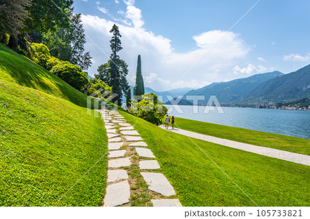 Greenery of botanical gardens at Villa Melzi in Bellagio. Como Lake, Italy 105733821