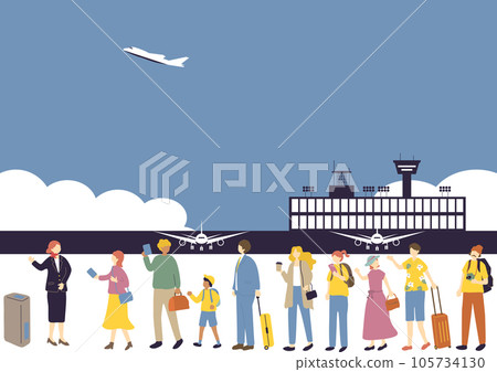 people queuing at the boarding gate 105734130
