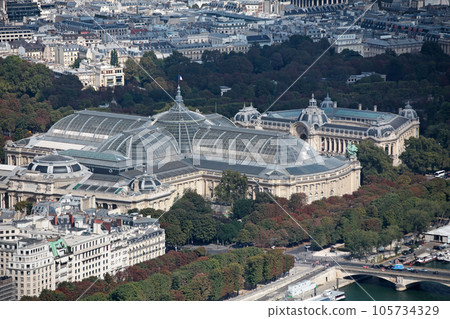 Aerial view of the Grand Palais and Petit Palais in Paris 105734329