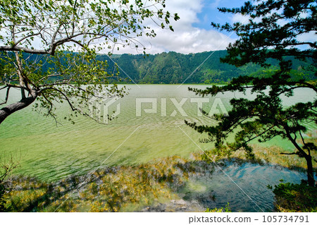 Picturesque Furnas Lake on the Azorean island of Sao Miguel 105734791