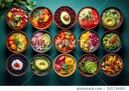 Table set with healthy food in bowls 105734991