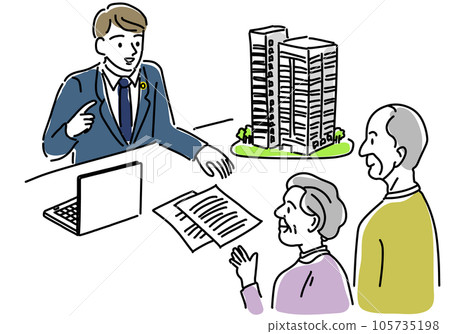 An elderly couple who consults a lawyer about real estate 105735198