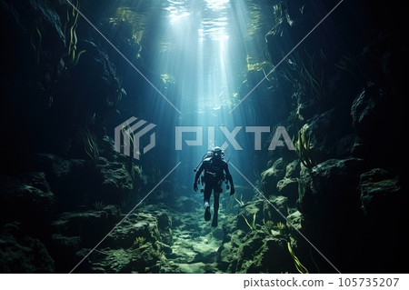 Dangerous dive to study deep sea. 105735207