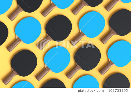 Pattern from ping pong rackets for table tennis on yellow background 105735395